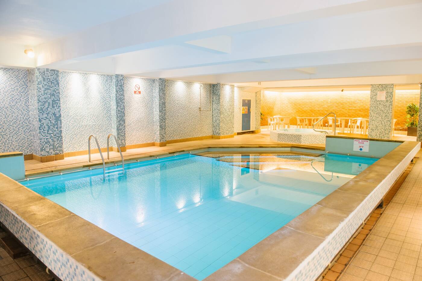 The heated indoor pool at the Doric Hotel