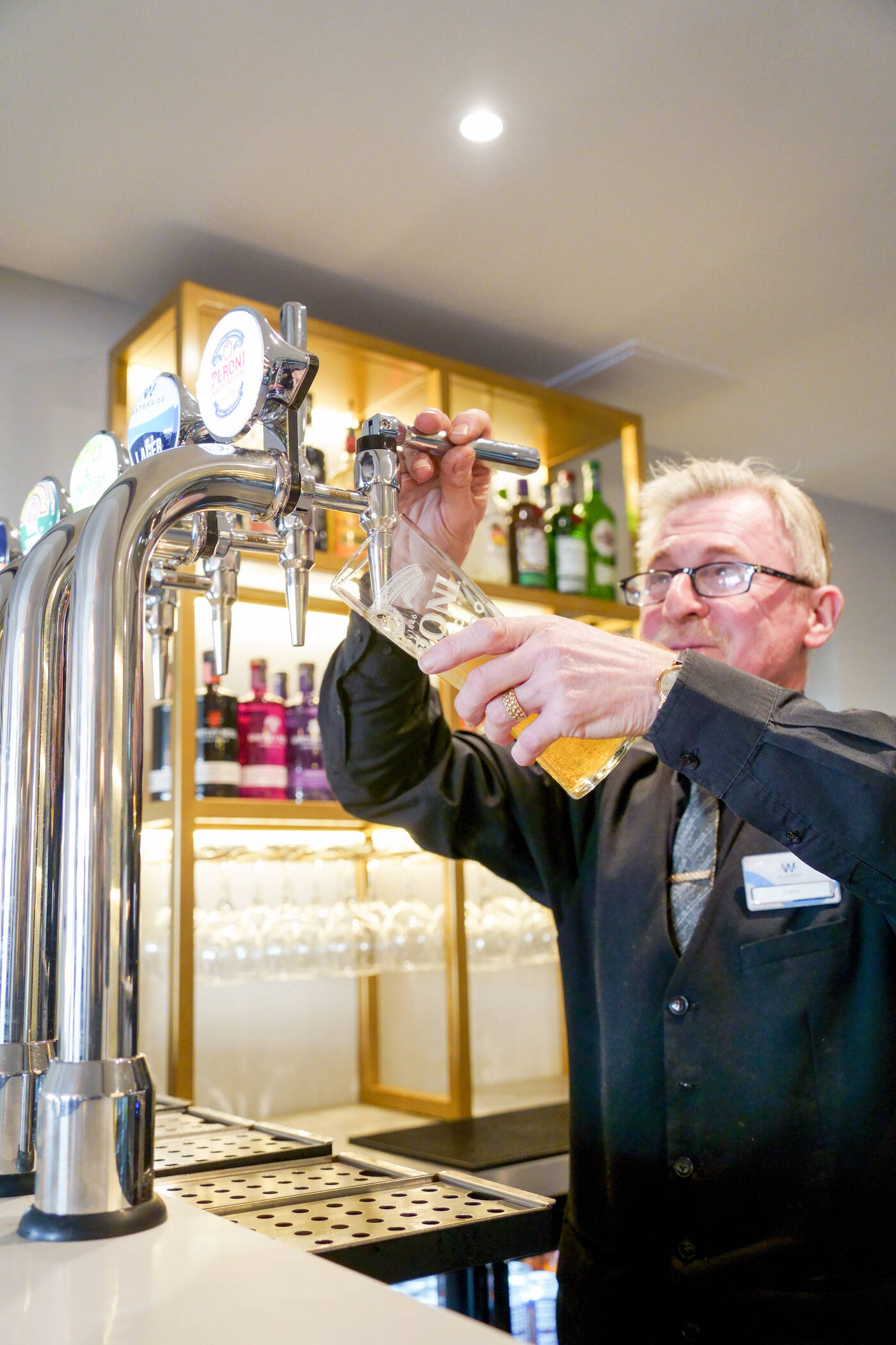 A pint poured at the bar
