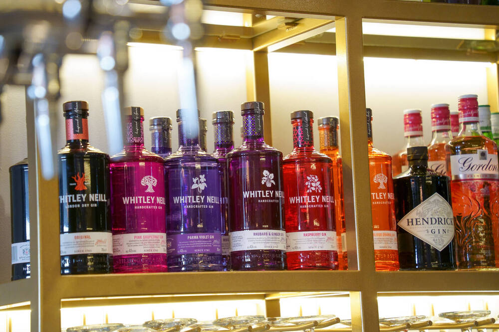 The spirits gantry at the Doric Hotel bar