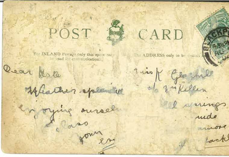 Postcard back from the Doric Hotel archive