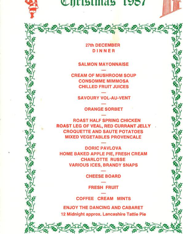 Menu from the Doric Hotel archive