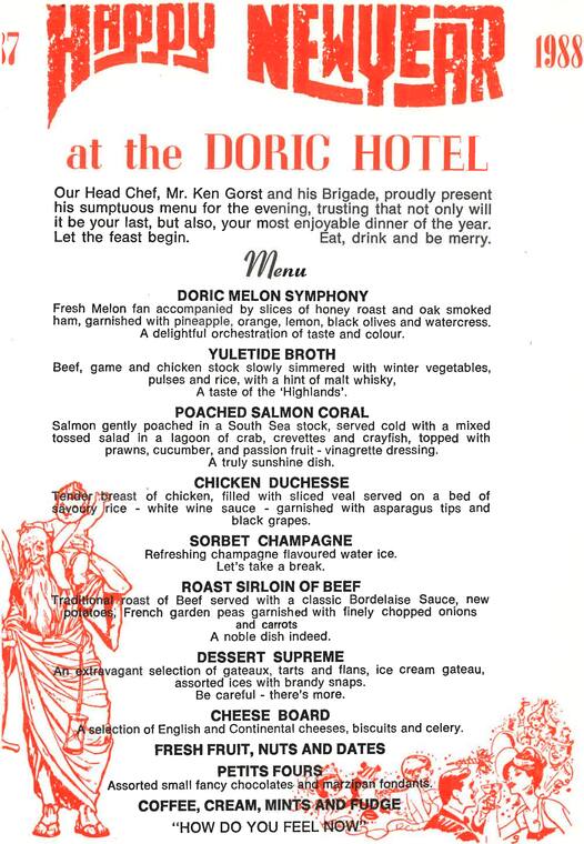 Menu from the Doric Hotel archive